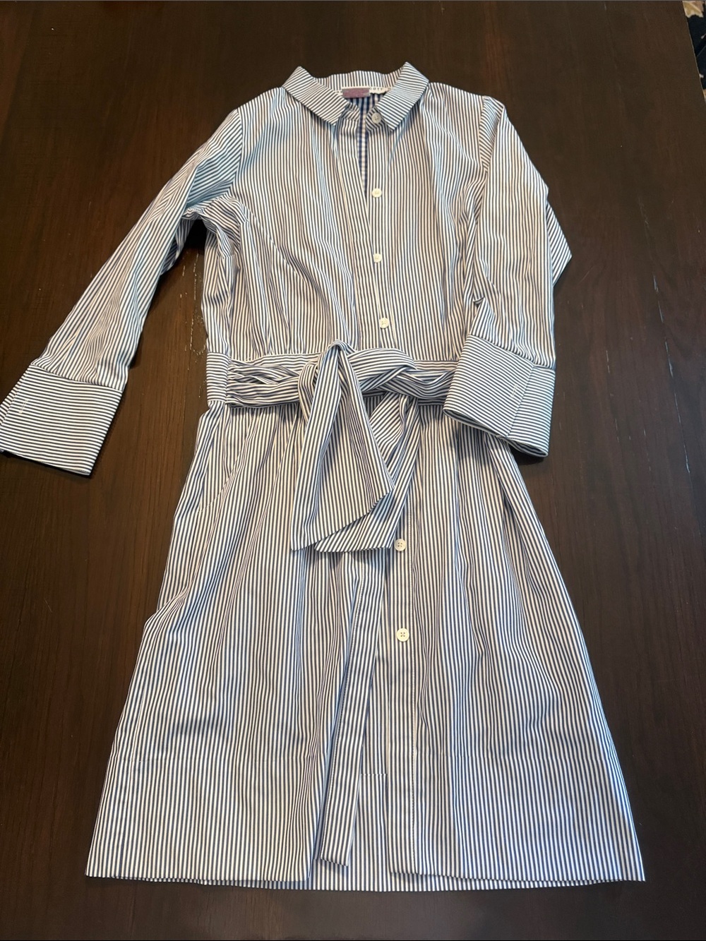 Gretchen Scott Designs Women’s Navy and White Striped Shirt Dress with Waist Tie